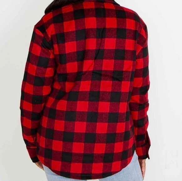 Flannel buffalo check plaid button down shacket pockets oversized small - Picture 3 of 11
